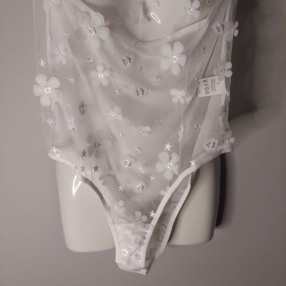 Appliques Sheer Mesh Teddy Bodysuit With Choker - Picture 5 of 9